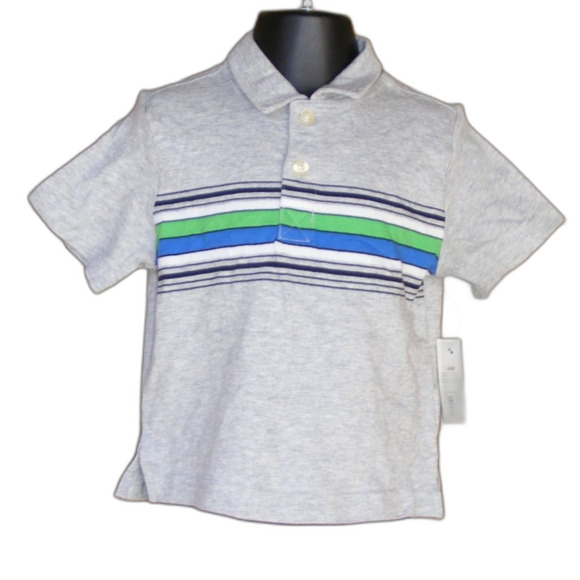 new! FADED GLORY Polo Shirt, 18M, SS Gray Striped - Picture 1 of 7
